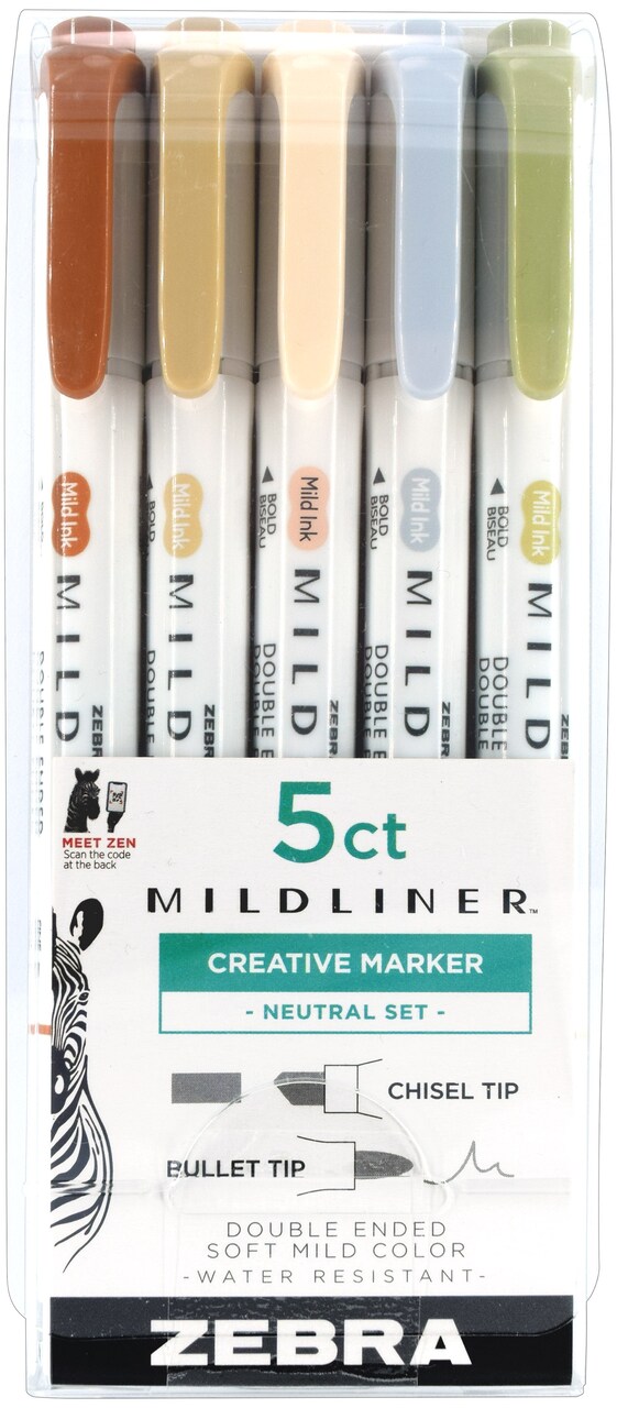 Zebra Mildliner Double Ended Marker Bold & Fine Point 5/Pkg-Neutral